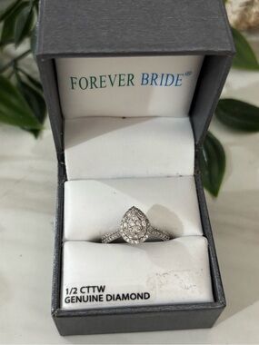 Silver 925  Teardrop Halo Diamond Ring